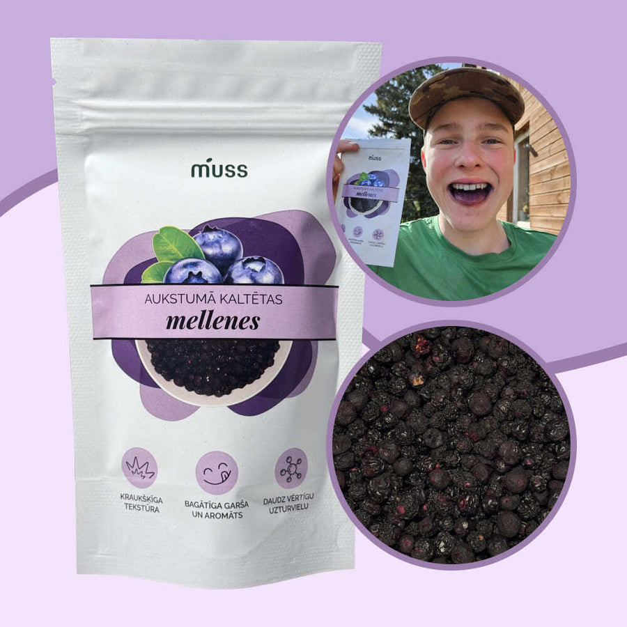 Aukstumā Kaltētas Mellenes