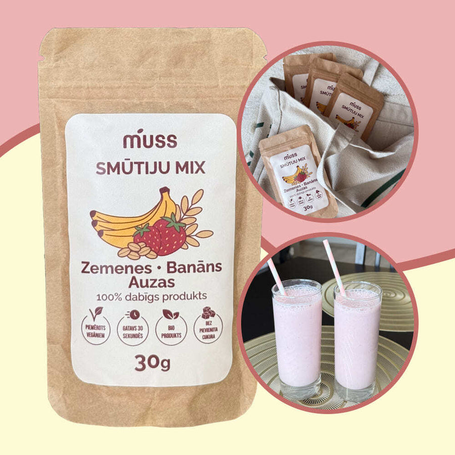 Zemeņu, Banānu + Auzu smūtija mix